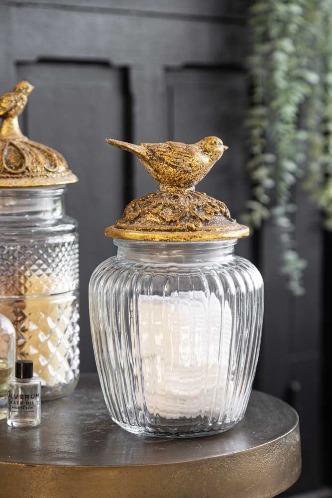 Round Antique Bird Decorative Glass Jar