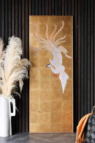 Lifestyle image of the Spectacular Gold Bird Wall Art