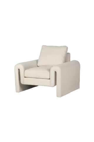 Image of the side of the Ivory Boucle Fabric Curved Arm Armchair on a white background