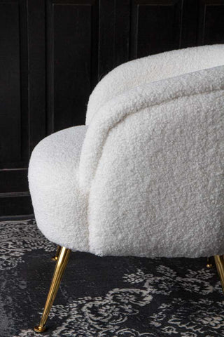 Side angle image of the White Teddy Armchair With Gold Legs