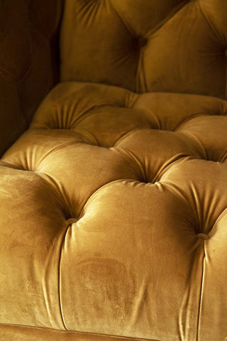 Detail image of material & button detail on the Ochre Gold Velvet Chesterfield Sofa