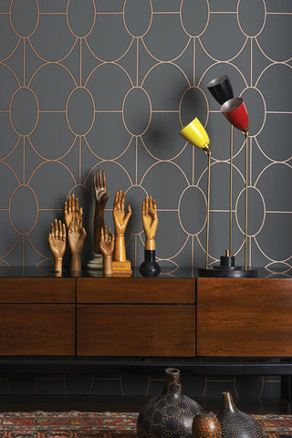 lifestyle image of cole & son geometric II - riviera wallpaper - 4 colours available