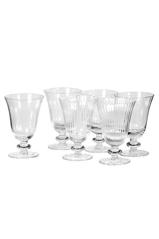 cutout Image of the Set Of 6 Ribbed Glass Wine Glasses on a white background