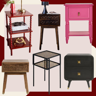 An image of a large selection of bedside tables in different styles, shapes and colours 