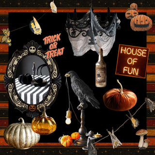A collage of Halloween homeware and accessories
