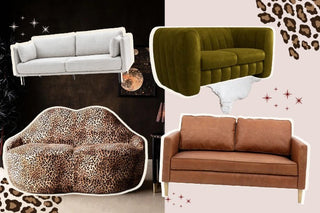 A collage of colourful sofas 