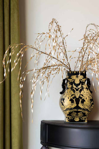 Gold and black willow vase with faux gold willow