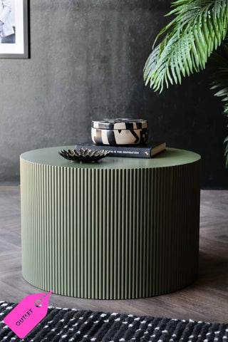 Lifestyle image of the Olive Green Ribbed Coffee Table