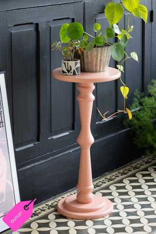 The Wood Turned Pink Side Table styled with some plants on.