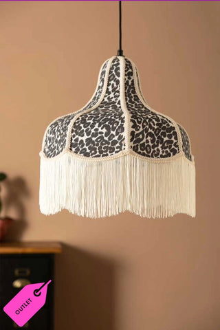 Lifestyle image of the Monochrome Leopard Print Tassel Edge Ceiling Light