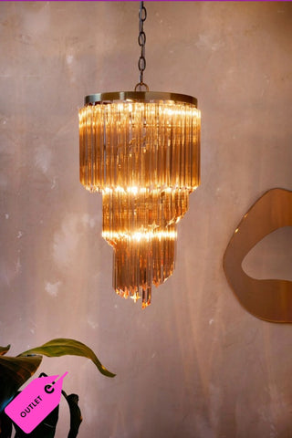 Lifestyle image of the 2-Tier Champagne Pink Glass Chandelier