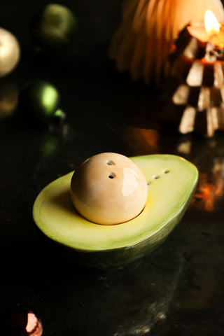Christmas image of avocado salt and pepper shaker