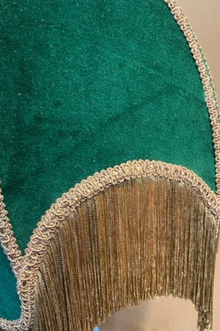 Detail of the Winifred Green Velvet Fringe Table Lamp