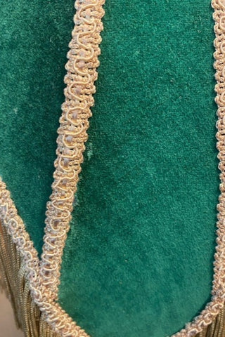 Close up image of the Winifred Green Velvet Fringe Table Lamp