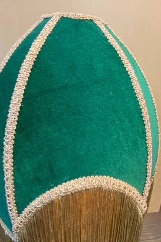 Detail of the Winifred Green Velvet Fringe Table Lamp