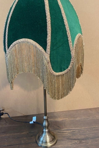 Image of the Winifred Green Velvet Fringe Table Lamp