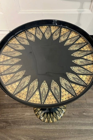 View of the surface of the Black & Gold Art Deco Inspired Side Table