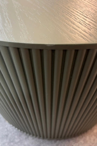 Side view of the Olive Green Ribbed Coffee Table