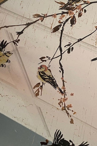 Close up image of the Gold Beautiful Birds Mirror Side Table.