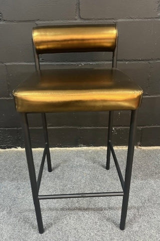 Front view of the Burnished Gold Roll Back Bar Stool