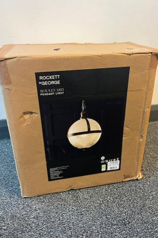 Image of the Ribbed Boulevard Orb Indoor/Outdoor Ceiling Light in its box