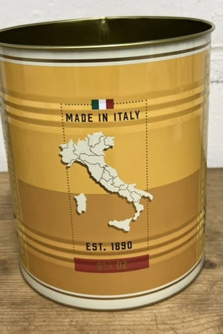 The back view of one of the Set Of 2 Olive Oil Storage Tins