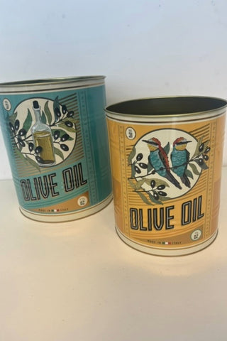 The Set Of 2 Olive Oil Storage Tins - Large displayed together 