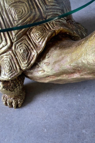 Detail of the gold finish on the Gold Tortoise Side Table.