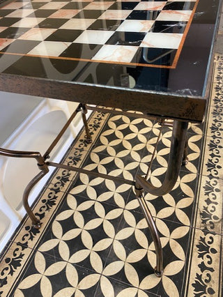 Close up of the  Bronze Effect Chess Side Table.