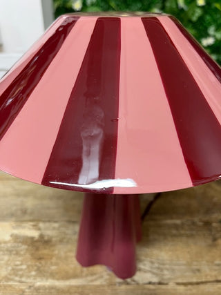 Side view of the Deep Red Stripe Table Lamp 