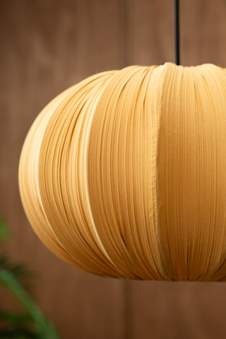 Close-up of the Ochre Pleated Fabric Ceiling Light.