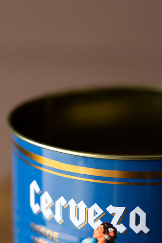 Close-up of one of the Set Of 2 Flamenco & Orange Kitchen Storage Tins.