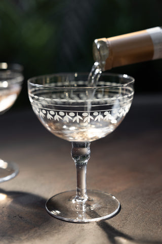 Detail image of the Set Of 2 Vintage Etched Champagne Glasses