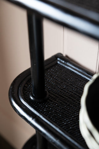 Detail image of the Vintage-Inspired Black Rattan Wall Shelf