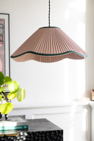 Lifestyle image of the Scalloped Pleated Easyfit Ceiling Light Shade - Pink & Green