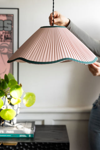 Image of the Scalloped Pleated Easyfit Ceiling Light Shade - Pink & Green in a room setting