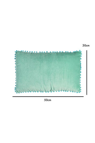Dimension image of the Velvet Pom Pom Cushion In Aqua