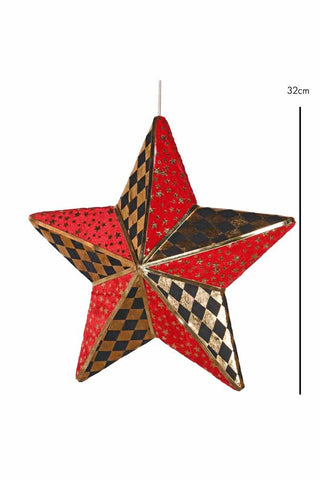 Dimension image of the Black, Gold & Red Checkered Star Christmas Decoration