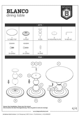 Image of the assembly instructions for the Black Mango Wood Round Dining Table