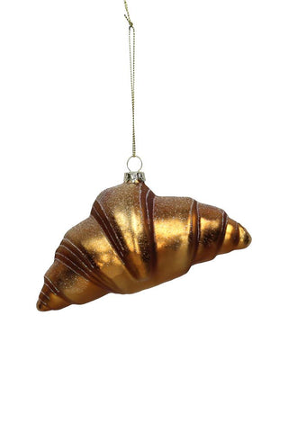 Image of the Gold Croissant Glass Christmas Decoration on a white background