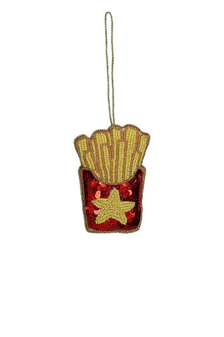 Image of the Beaded Box Of Fries Christmas Decoration on a white background