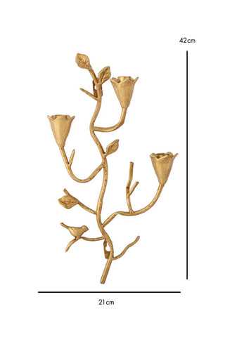Dimension image of the Gold Branch & Flower Wall Candle Holder