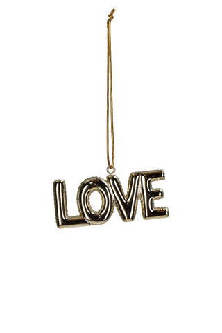 Image of the Gold Love Christmas Decoration on a white background