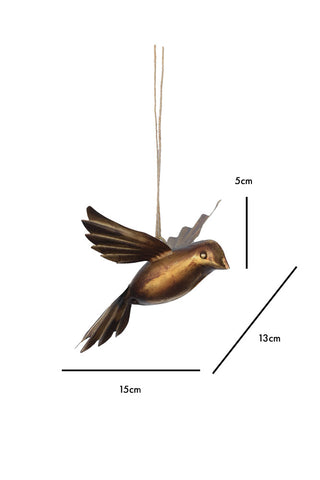 Dimension image of the Antique Gold Bird Hanging Ornament