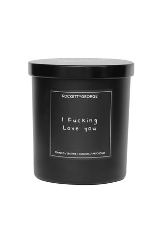 Image of the Rockett St George I Fucking Love You Leather & Tobacco Candle on a white background
