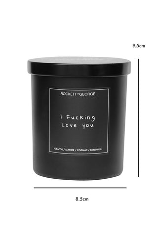 Dimension image of the Rockett St George I Fucking Love You Leather & Tobacco Candle