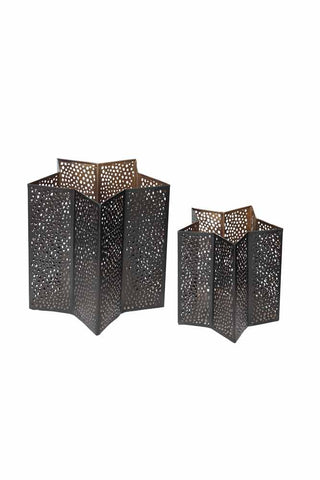 Image of the Set Of 2 Black & Gold Star Lanterns on a white background
