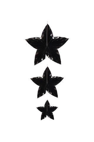 Image of the Set Of 3 Black Gloss Paper Stars on a white background