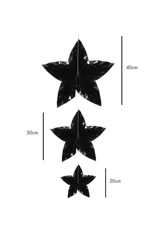 Dimension image of the Set Of 3 Black Gloss Paper Stars