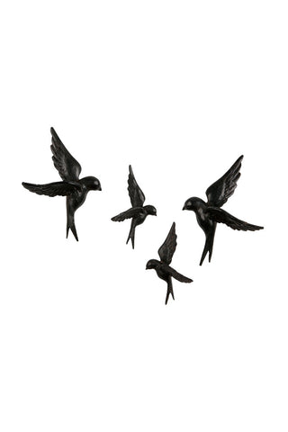Image of the Set Of 4 Black Bird Wall Ornaments on a white background